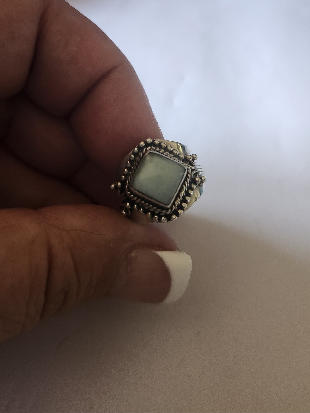 Sterling Silver Natural Larimar Square Stone Statement Ring Size 7.5